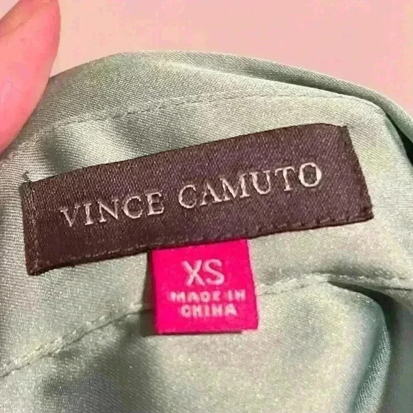 Vince Camuto Green Satin Iridescent Button Up Tie Front Top Blouse - Picture 3 of 4